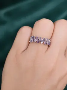 Adjustable Copper CZ Lavender Baguette Ring