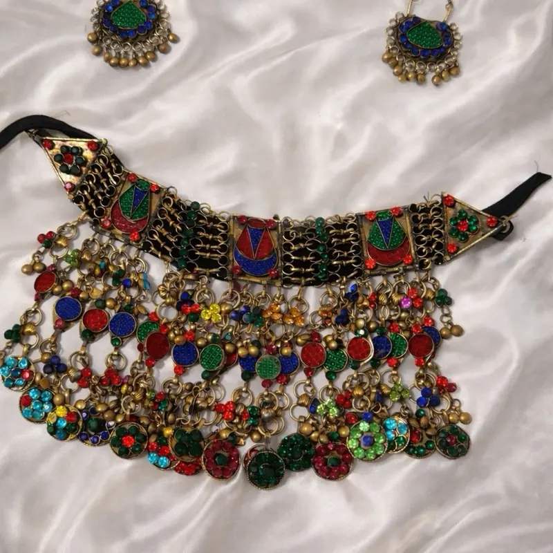 Afghan Traditional Jewelry Set – Colorful Vintage Necklace & Earrings