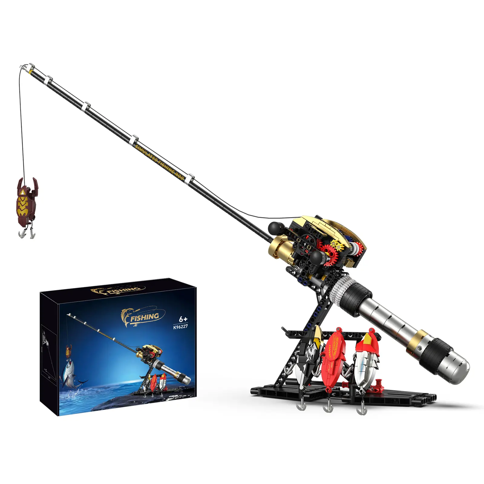 425PCS Realistic Fishing Rod Building Block Set with Gear Structure, Retractable Line & Metal Handle, Stem Building Blocks Model K96227, Educational Assembly Toy Gift for Adults & Ages 8+