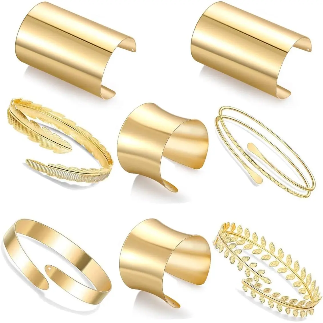 8-Pcs Wide Cuff Set for Female, Open Thin Thread Wire Grooved Adjustable Wrist & Upper Arm Bands, Elegant Minimalist & Trendy Stack Cuff Bangles Bracelets Jewelry Accessories, Elegant Minimalist Bangle