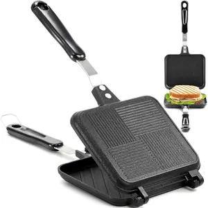 Hot Sandwich Panini Maker with Handle, Non-Stick Double Sided Frying Pan Grilled Sandwich Maker, Stovetop Toasted Sandwich Press for Home, Kitchen, Breakfast