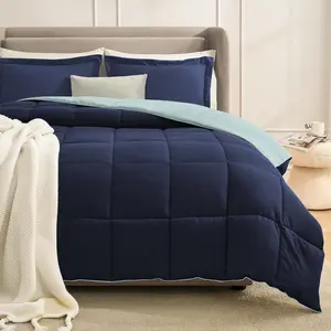 King, Comforter - Navy/Light Blue, 3 -, Down Alternative, Microfiber, Machine Wash