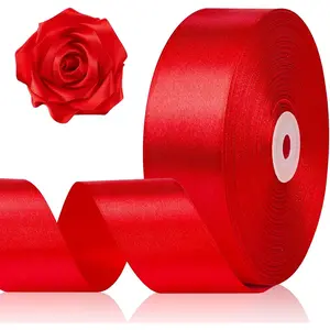 1-1/2 Inch 100 Yards Red Satin Ribbon, Solid Fabric Ribbon Roll for Flower Bouquet,  Wrapping, Roses Making, Handmade Crafts