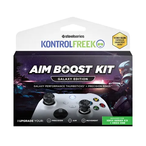 KontrolFreek Aim Boost Kit - Black Galaxy Edition, Gaming Controller Accessories, Game Console Accessories for Xbox 1, Xbox Series X, Rubber Thumbsticks with Mixed Heights, Resistance Performance, Overshoot Control Precision Rings