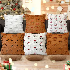 Highland Cow Throw Pillow Covers 18x18 Set of 2 Farmhouse Pillow Covers Cute Highland Cattle Pillowcases Soft Plush Faux Fur Wool White Cow Pillow Covers for Sofa Living Room, Gifts for Highland Cow Lovers