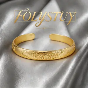 [FOLYSTUY( YNT05,YNT06,YNT07,YNT09)] Retro Floral Relief Gold Bracelet, Adjustable and Versatile for Daily Wear