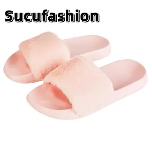 Sucufashion Women's Soft Short Faux Fur Flat Slide Sandals Comfortable Slipper Outdoor Indoor Slippers Girl Walking Shoes Flipflop - Footwear