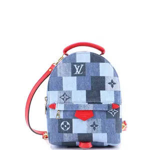 Pre-owned Louis Vuitton Denim Backpacks Palm Springs Backpack Damier and Monogram Patchwork Mini by Rebag