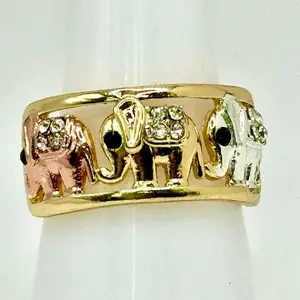 Elephant Ring 14k Gold tricolor Filled Elephant design Ring Anillo de Elefante Oro Laminado