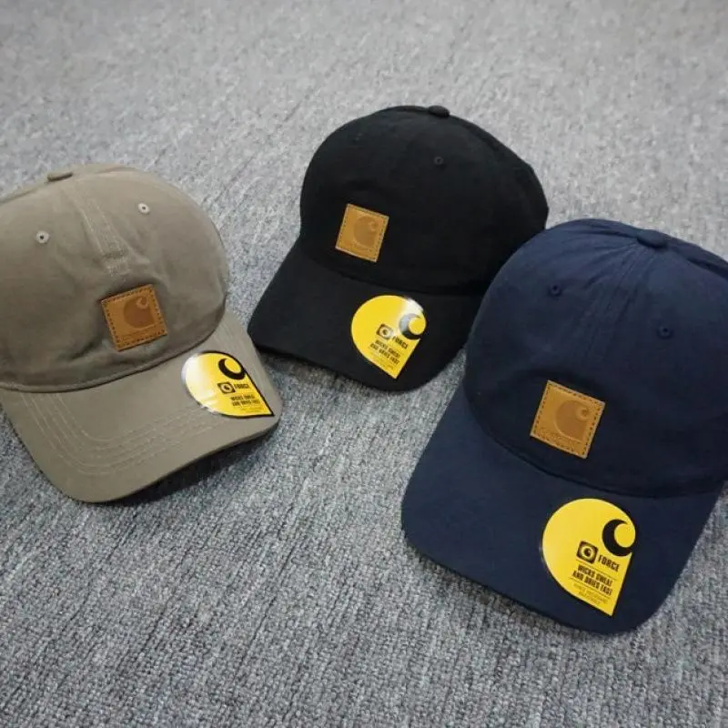 Carhartt Washed Cotton Soft Top Baseball Cap for Men Women, Vintage Faux Leather Patch Curved Brim Dad Hat, Adjustable Outdoor Sun Protection Casual Hat