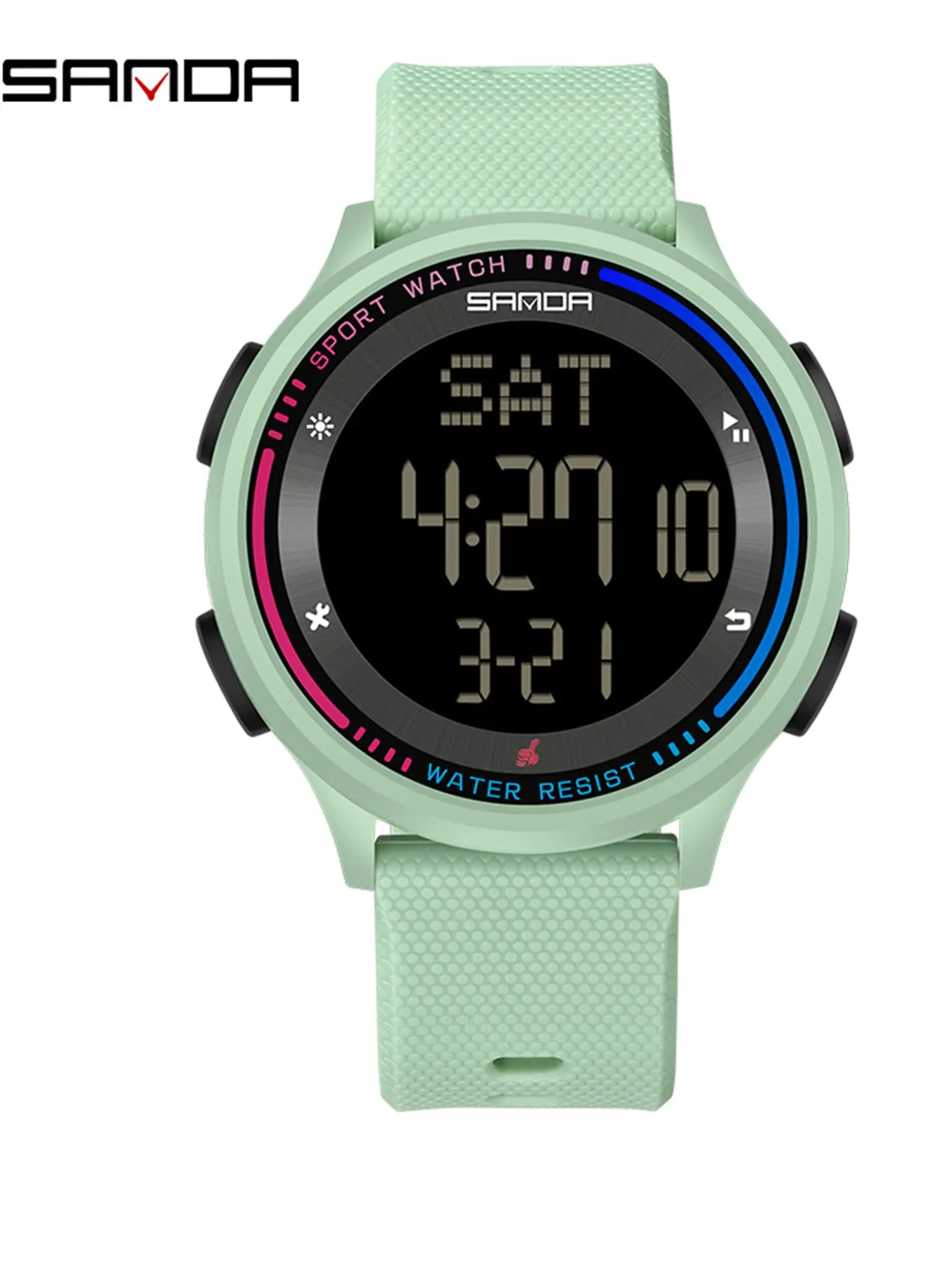 SANDA 6158 Digital Movement Teenager Students Hand Clock Water Resistant Outdoor Sports Mode Wrist Watch, Waterproof Wristwatch with Luminous & Alarm & Calendar Function, with Box