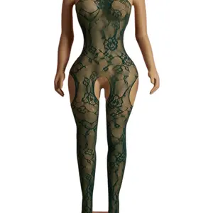 Full Body Lingerie Crotchless Olive Green - Women's Bodysuit with Lace Detail, Perfect for Casual Wear - Womenswear, Bodysuits
