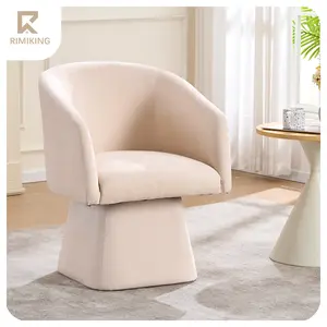 RIMIKING 360° Rotating Swivel Accent Chair with Ergonomic Curved Back, Plush Upholstery Fabric, High-Density Foam Seat, Solid Pedestal Base
