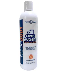 Fresh Body FB All Over Wash for Hair, Face & Body, 10.8oz Shampoo and Body Wash for Men & Women - Citrus Vanilla Grove Shower Gel