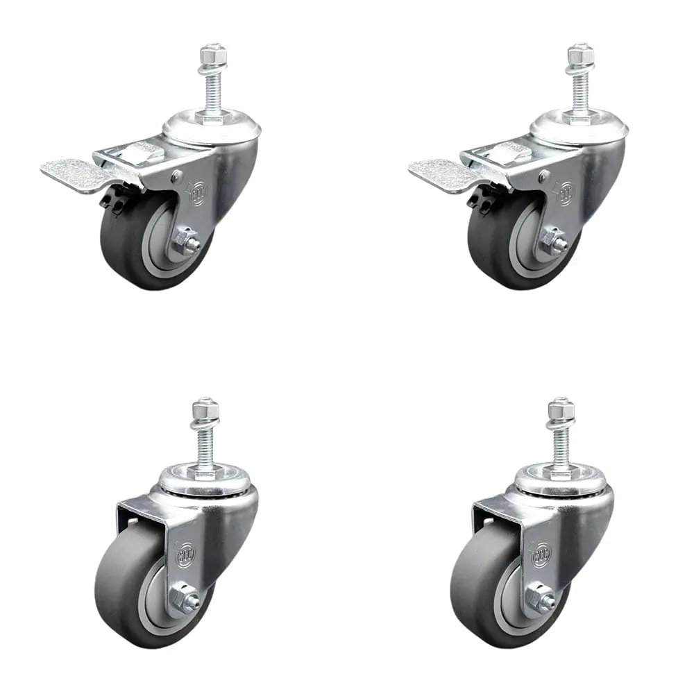 Service Caster SCC-TSTTL20S3514-TPRB-M1015-2-S-2 Thermoplastic Rubber Swivel Stem Caster Set of 4 - 3.5x1.25 in. Gray Wheels, 10 mm Metric Stems, 920 lbs Total Capacity