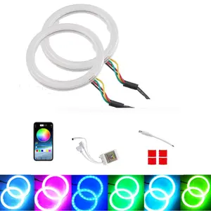 AkiHalo 2pcs COB Angel Eyes Halo Rings with PC Cover for Car retrofit DRL Demon Eyes Decoration Lighting RGB color Waterproof