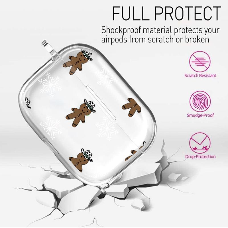 Cowboy Ginger Pattern TPU Soft Protective Case for Apple AirPods 4/3/2/1/Pro/Pro2 Transparent Earphone Cover with Keychain Attachment