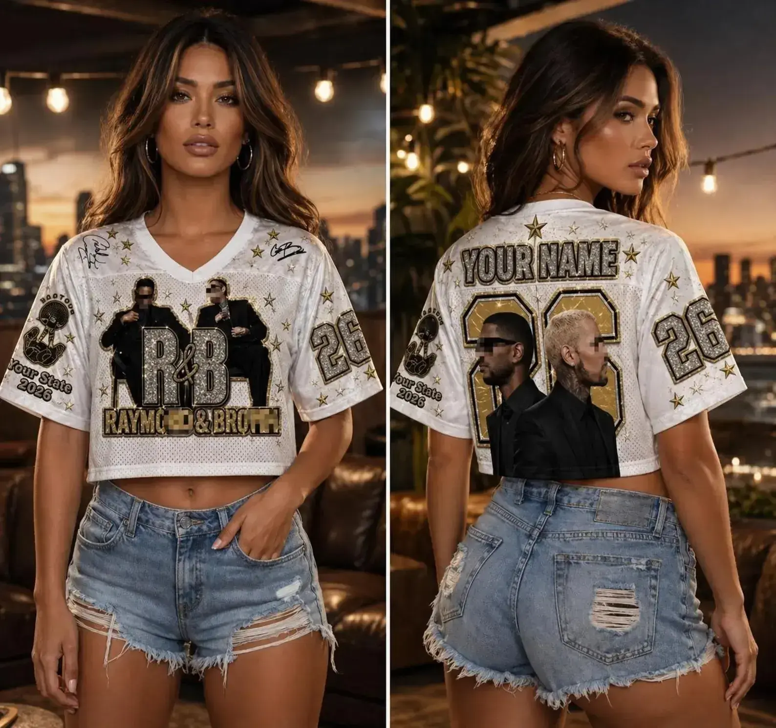 Custom RB World Tour Jersey 2026, Personalized Concert Football Shirt, CB Usher Inspired Crop Top, Name & Number Jersey Gift
