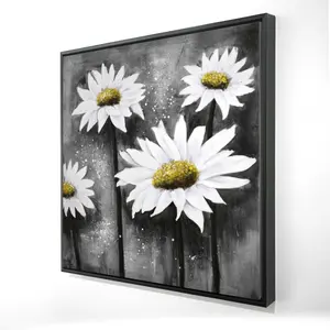 212 MAIN Framed Wall Art Print - 24x24 in. White Wood Vintage Wall Art, Artistic Rustic Daisy Flower Decoration, Easy-Hanging Home Supply, Ideal Gift for Home Enthusiasts