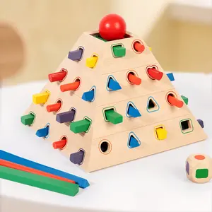 Montessori Geometric Shape Pairing Color Cognition Stacking Pyramid Educational Wooden Toy for Young Children