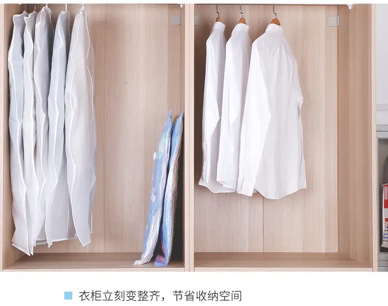 Hangable Dust Cover for Home Wardrobe Storage, Transparent Clothing Dust Bag for Suits, Coats, and Down Jackets Cordless Travel Vacuum Compression Set