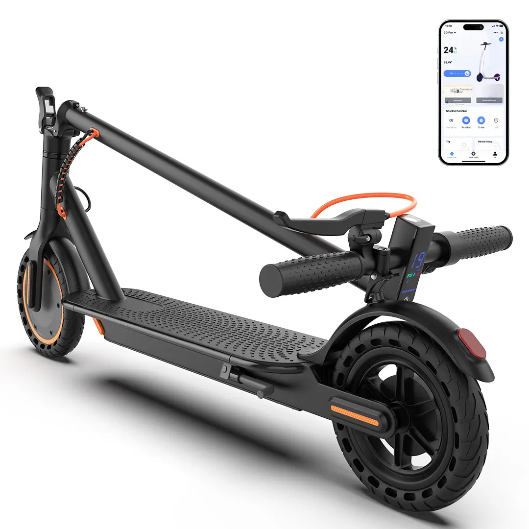 Adult Foldable Compact Electric Scooter for Daily Commuting (Ages 6+), 350W Motor, 21 MPH Max Speed, 28 Mi Range, 10" Solid Tires, Dual Braking System, Dual Suspension, LED Display, Cruise Control, Smart App Control, Multifunctional, Easy Storage