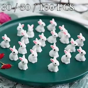 50 PCS Collector's Edition Resin Lightweight Miniature Rabbit Model Set - Cute Miniature Rabbit Ornament, Diy Miniature Landscape, Suitable For Decorating Homes, Rooms, Living Rooms And Offices, And Makes A Great Easter Or Valentine's Day Gift.