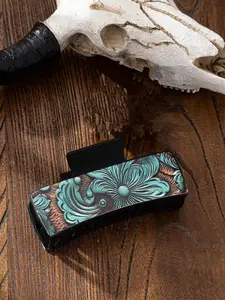 Western Style PU Leather Hair Claw Clip, Printed Non-Slip Hair Accessory for Women, Fashionable Clip for Fall & Winter Hairstyles