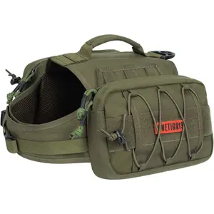 Dog Backpack for Medium & Large Dogs, Nylon Backpack for Dogs Tactical Pet Backpack with Side Pockets for Hiking Walking Training Running (Green, Large)
