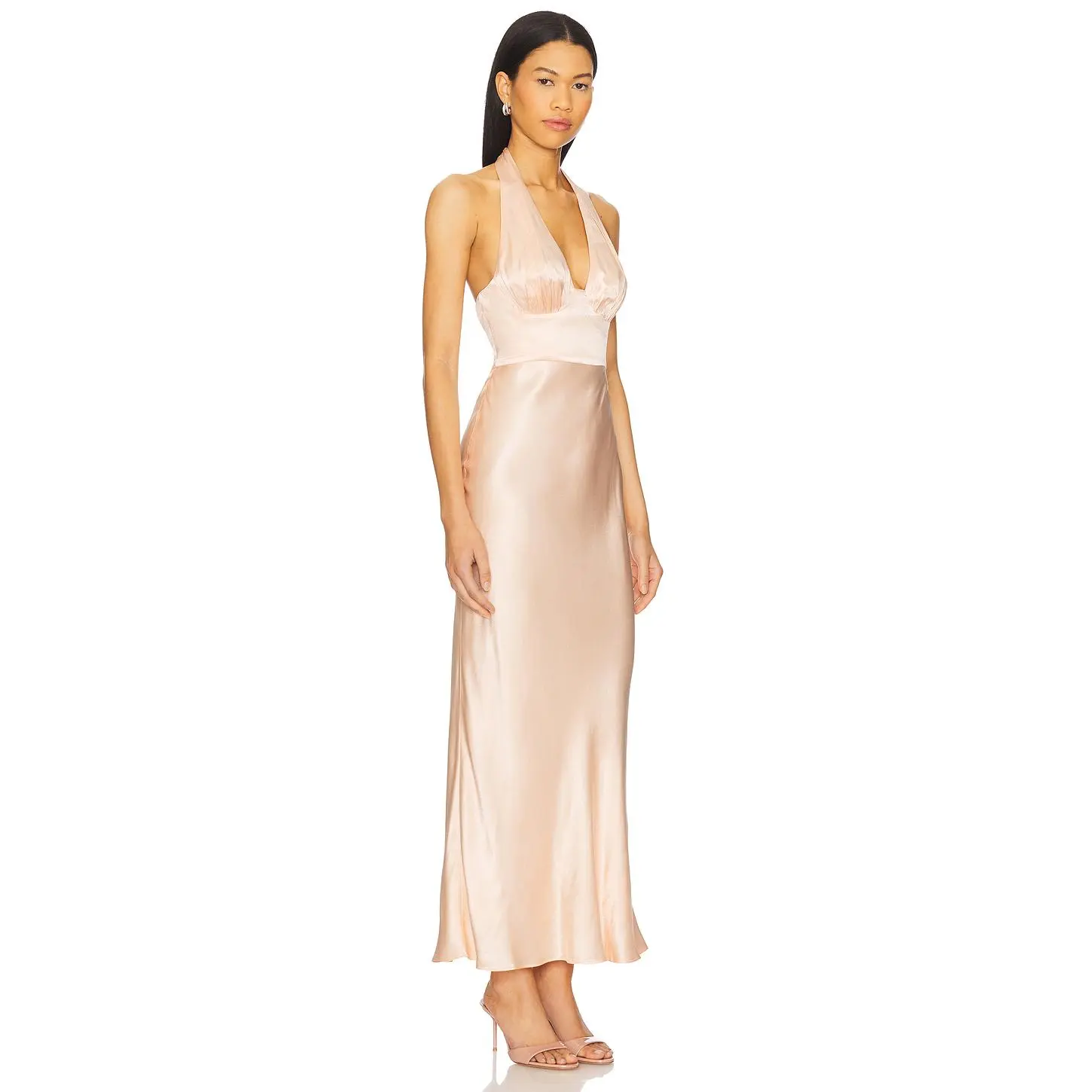 Shona Joy La Lune Plunged Halter Midi Dress in Peach - TikTok Shop