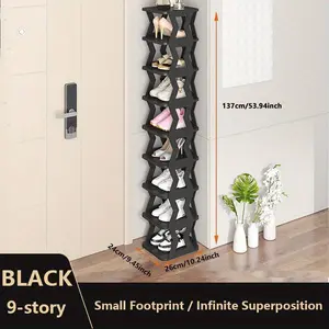 1pc Black Plastic Shoe Rack - Space-saving, Multi-layer Storage for Bedroom, Hallway & More - Durable, Easy Assembly, Versatile Organization Solution Organiser