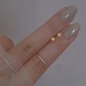 Elegant Simple 14K Golden Plated Mini Flower Petal Stud Earrings with zirconia Inlay, Hypoallergenic Nickel-Free Copper Ear Needle, Versatile for Daily And Vacation Wear