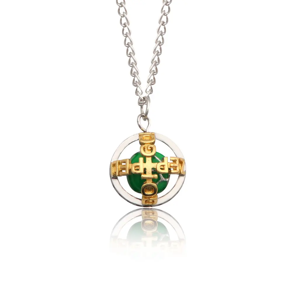 JOJO's Bizarre Adventure Zeppeli's Iron Ball Spinning Green Enamel Rotatable Spherical Costume Jewelry Necklace