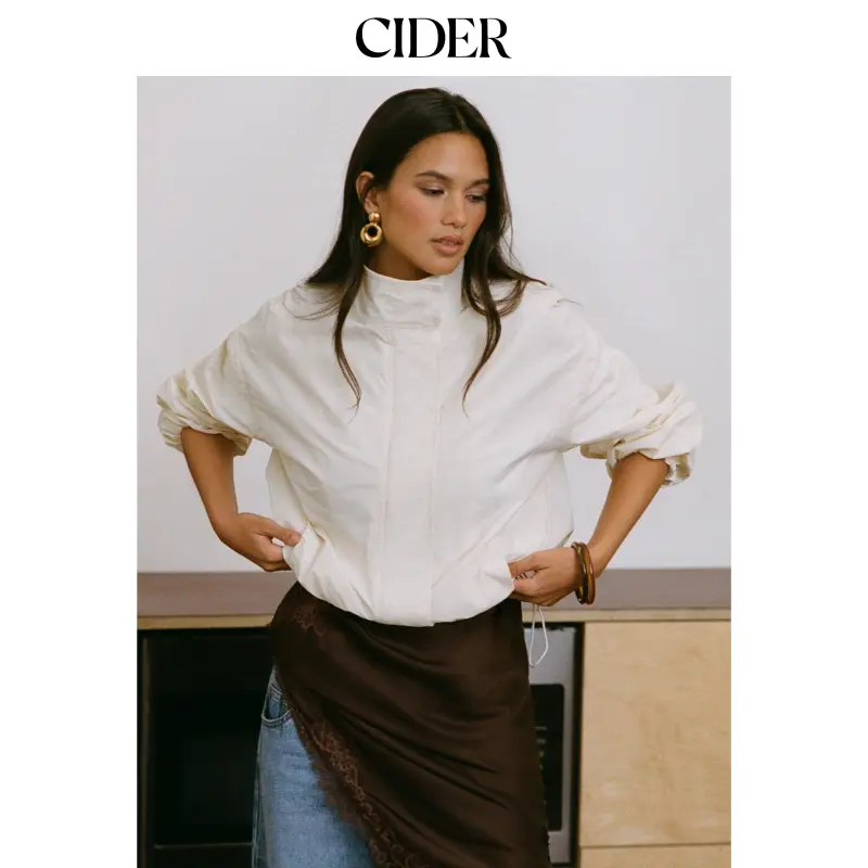 Cider Stand Collar Drawstring Metal Button Jacket