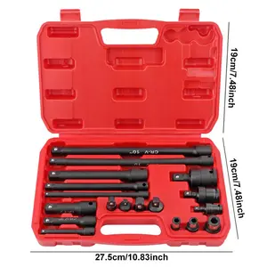 18-Piece Professional Impact Socket Extension Set with 1/4", 3/8" & 1/2" Drive Extension Bars, Socket Adapter Set, Swivel Universal Joints and Impact Coupler