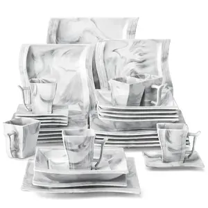 MALACASA FLORA 30-Piece Marble Porcelain Dinnerware Set – Complete Tableware Service for 6