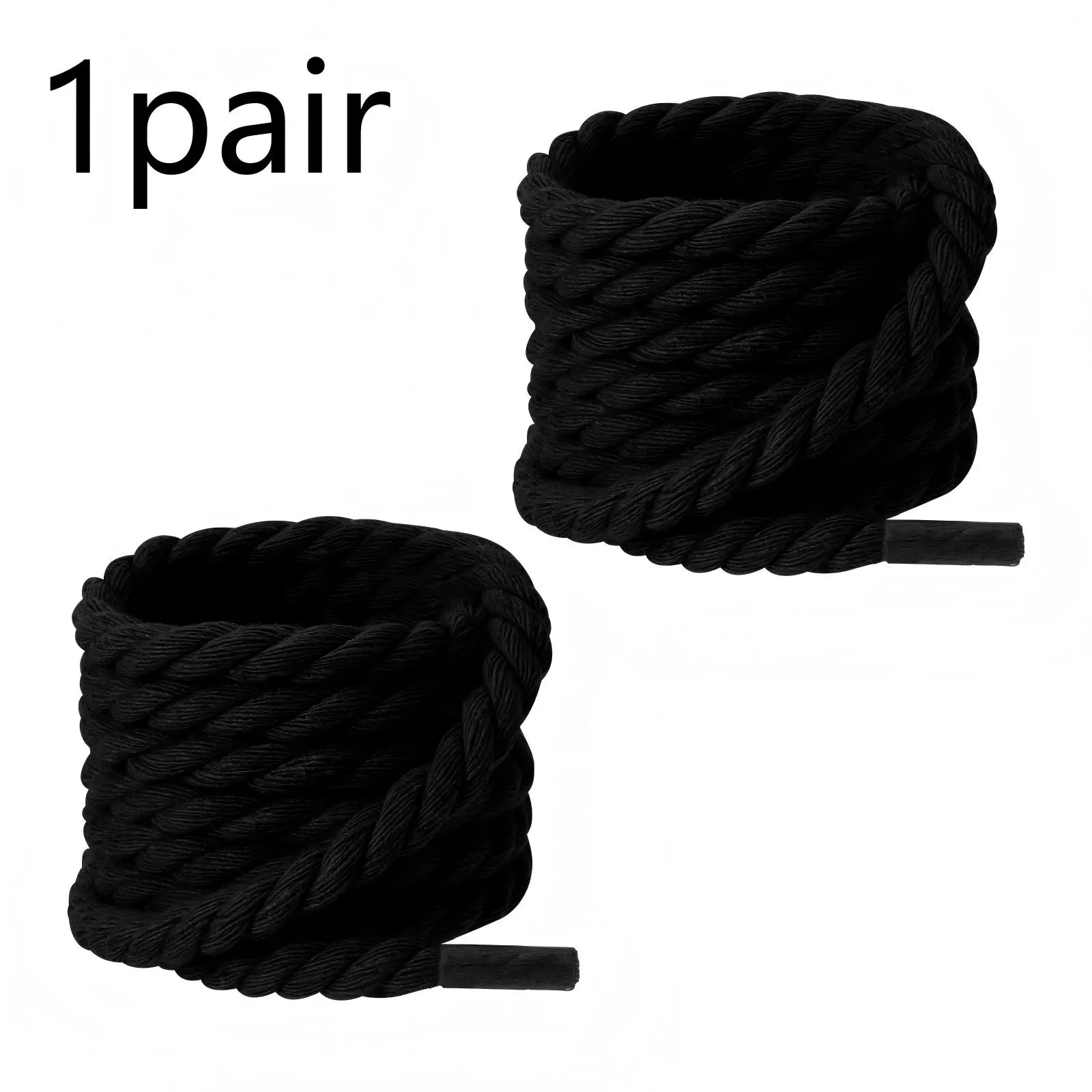 1 Pair Black Rope Shoelaces – Thick Twisted Replacement Laces for Sneakers, Boots & Streetwear Looks, Everyday Casual Style