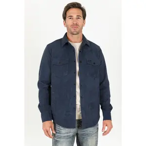 Men's Navy Faux Suede Overshirt
