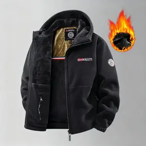 Men's Fleece Jacket Autumn Winter Thickened Polar Fleece Hoodie Double-Sided Warm Windbreaker Zipper Multiple Pockets Black Menswear Coats fall outfits mens hoodies streetwear polyester fit Tops Casual Long Sleeve