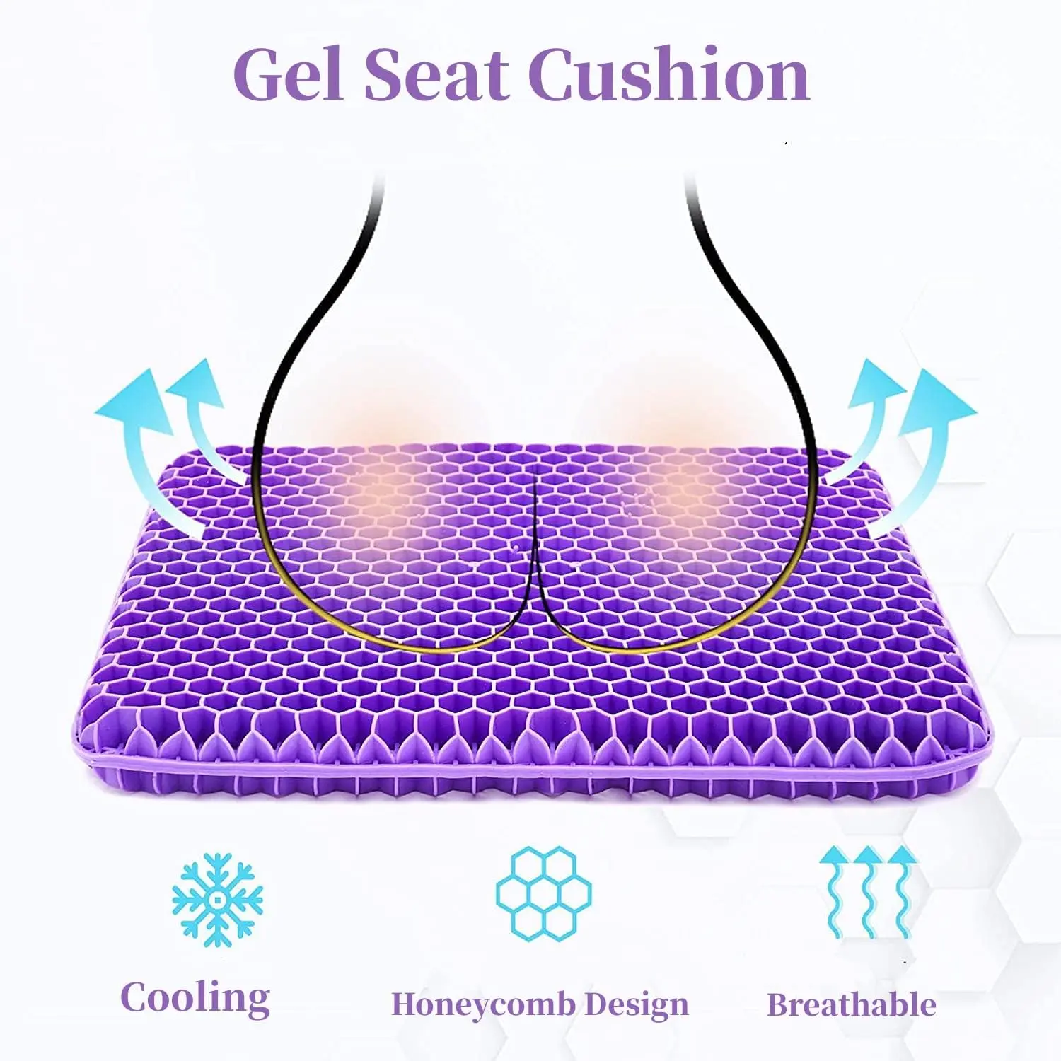 Super Large Cooling Gel Seat Cushion, Honeycomb Design for Long Sitting ...