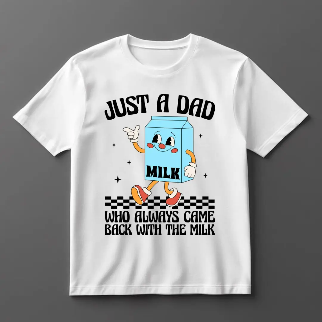 Just A Dad Checkerboard Shirt – Trendy Milk Meme Graphic T-Shirt, Retro Street Style Dad Shirt, Father’s Day Gift,Men Tops