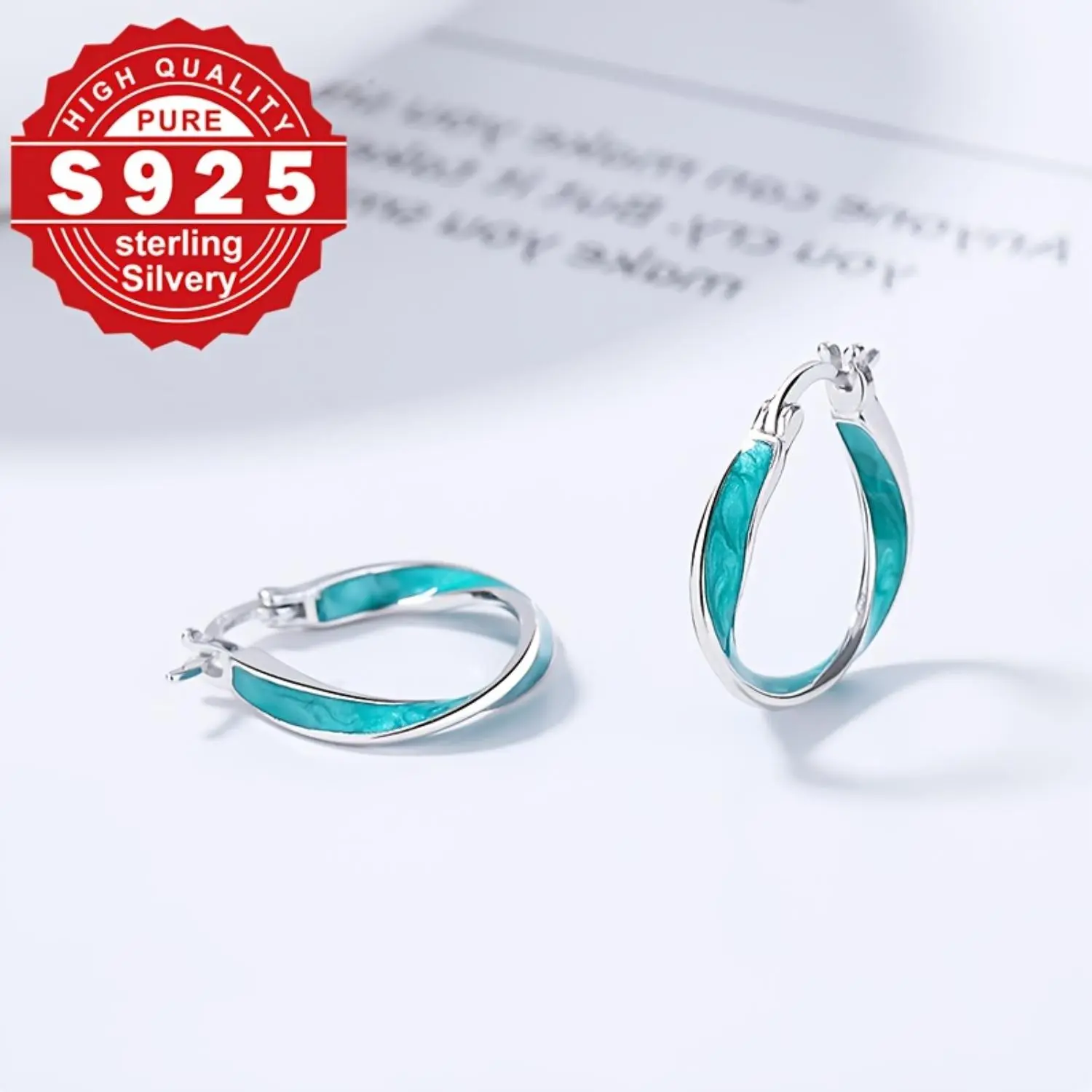 Ladies' 925 Pure Silver Whirl Earrings - Set with Turquoise, Blue Accents, Luxurious Finish, Durable, Elegant Everyday Jewelry, Perfect Christmas Gift, Versatile for Casual-Formal Occasions, Statement Silver Accessories