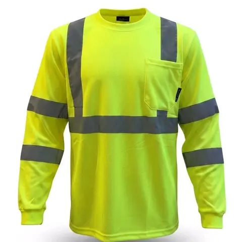 Class 3 High Visibility Long Sleeve Reflective Work Shirt - 900 Rating, Reflective Tape, Breathable Fabric, Long-Lasting Color, Durable Safetyequipment for Construction Workers, Safety-Conscious Individuals in Warehouses, Industrial Work Safety Equipment