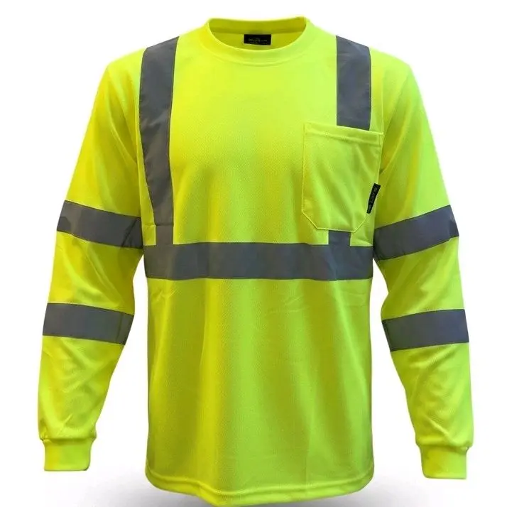 Class 3 High Visibility Long Sleeve Reflective Work Shirt - 900 Rating, Reflective Tape, Breathable Fabric, Long-Lasting Color, Durable Safetyequipment for Construction Workers, Safety-Conscious Individuals in Warehouses, Industrial Work Safety Equipment