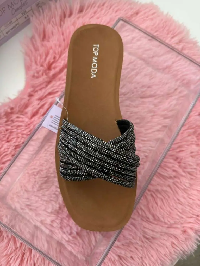 NIKKI Flat Comfort Slide Sandals with Rhinestone Strap for Women Summer - Footwear Casual Elegant