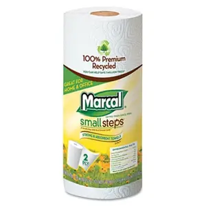 212 MAIN Marcal Small Steps 6709 Quilted 2-Ply 100% Premium Recycled Roll Towels - 9x11 in, 60 Sheets/Roll, 15-Carton, Absorbent Kitchen Wipes