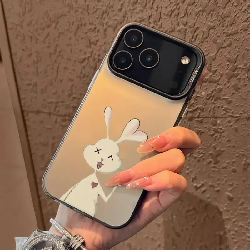 Biye Love Rabbit Pattern Cute Wind Color Silvery Case Design High Beauty Phone Case Compatible with Apple iPhone 17 16 15 14 13 12 11 Plus Protective Case, Iphone Case Replacement, Cute Phone Accessory, Designer Phone Cover, Bieye Love Artwork, Wind