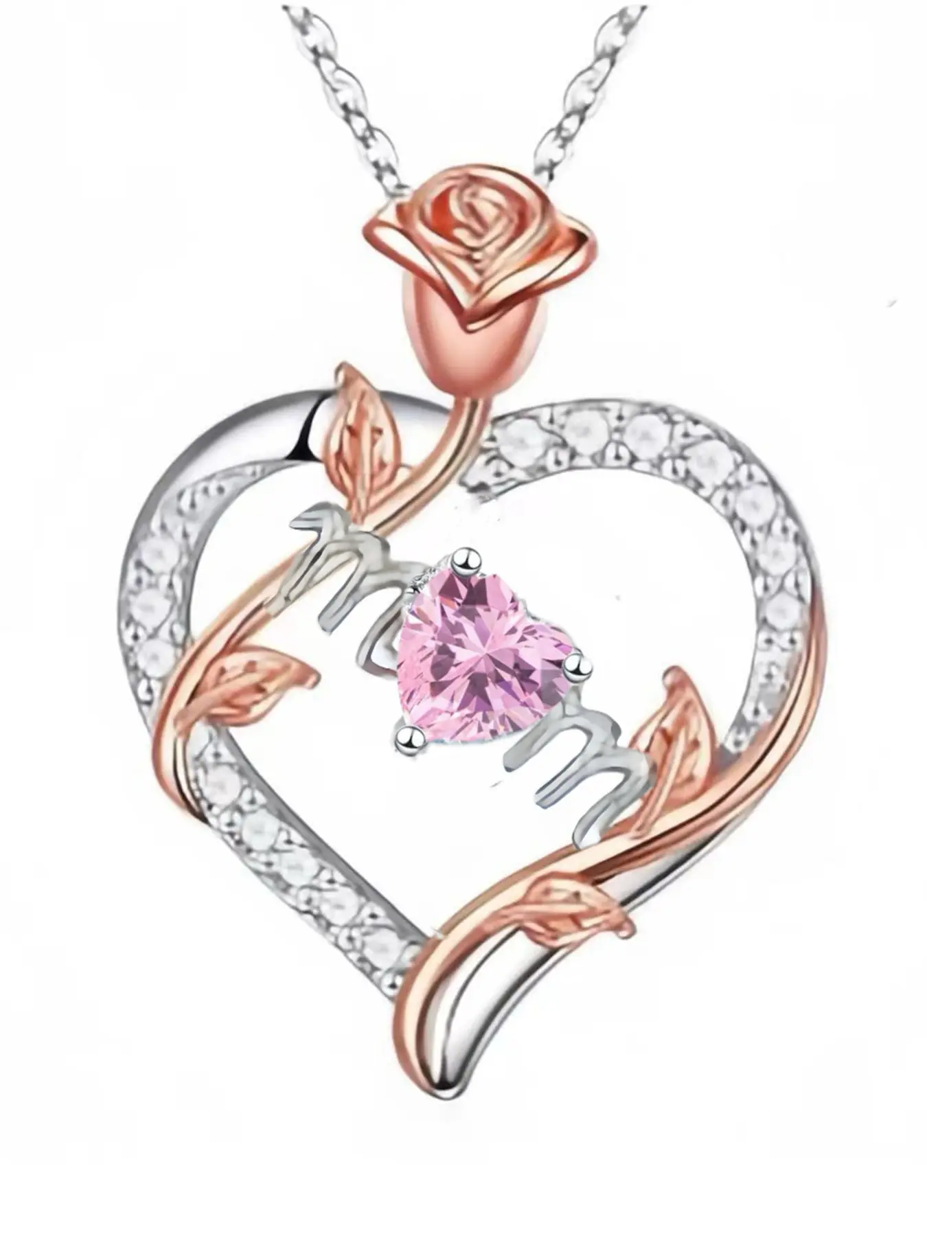 Love Rose Mom Heart Necklace, anti-oxidation design, five-color heart-shaped zircon, adjustable chain, elegant heart-shaped pendant, the best Mother's Day / Birthday gift for her, women's necklace, Sentimental Necklaces