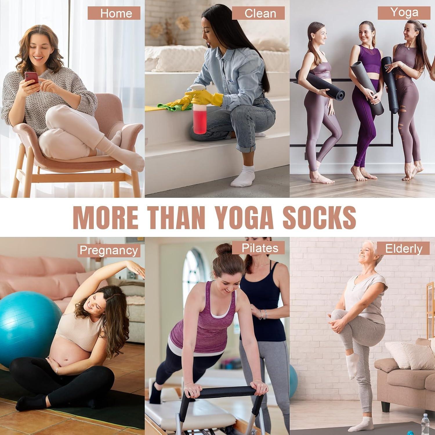 Women's Non Slip Pilates Socks - 4 Pairs of Athletic Yoga Crew Socks with Grippers for Barre, Hospital, and Home Use - Soft Cotton-Polyester Blend with Mesh Ventilation for Comfort and Stability - Cute