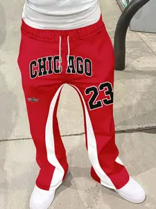 Chicago Bulls Basketball Print Casual Pants Men, Side Stripes, Loose Fit Sportswear, Spring & Fall Fashion
